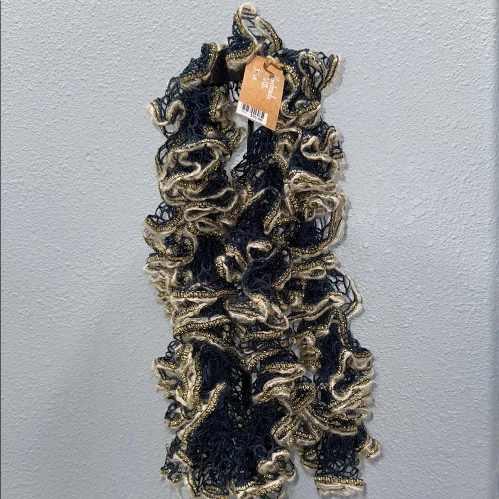 Navy, White and Gold “Starry Night” Ruffled Scarf
